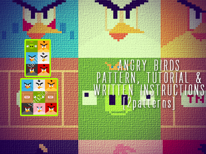 Angry Birds corner to corner crochet pattern for blanket and tutorial, 2 large sizes graph patterns and written instructions