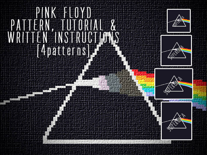Pink Floyd inspired corner to corner crochet pattern for blanket and tutorial, 4 sizes graph patterns and written instructions