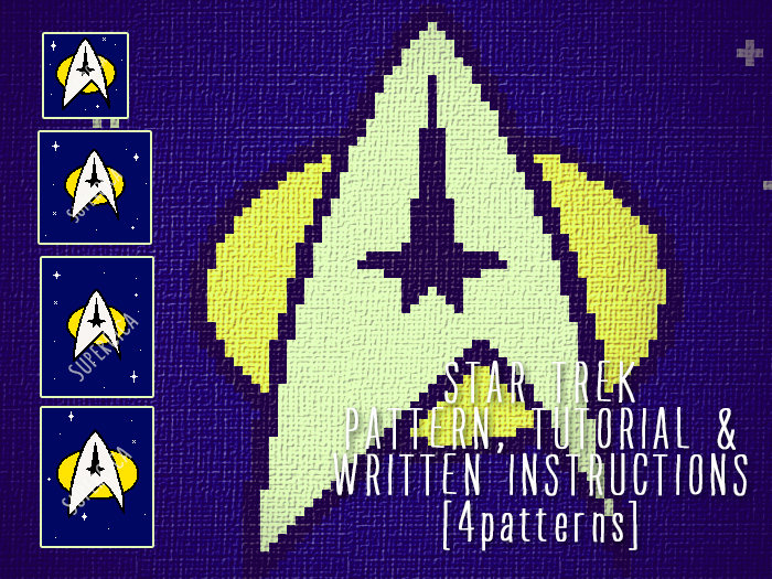 Star Trek corner to corner crochet pattern for blanket and tutorial, 4 sizes graph patterns and written instructions